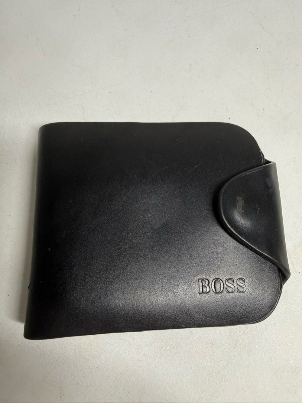 HUGO BOSS Black Leather Bifold Wallet Compact Card Holder Designer Men’s